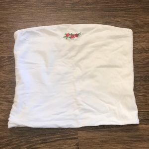 White Tube Top with Rose Embroidery